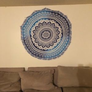 Medallion light and dark blue circular tapestry